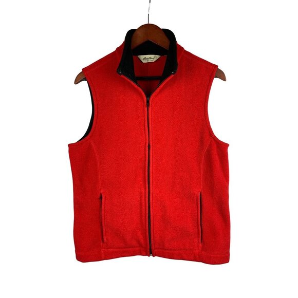 Eddie Bauer Red Zip-Up Fleece Vest Womens Medium Polyester Viscose Blend - Picture 1 of 5